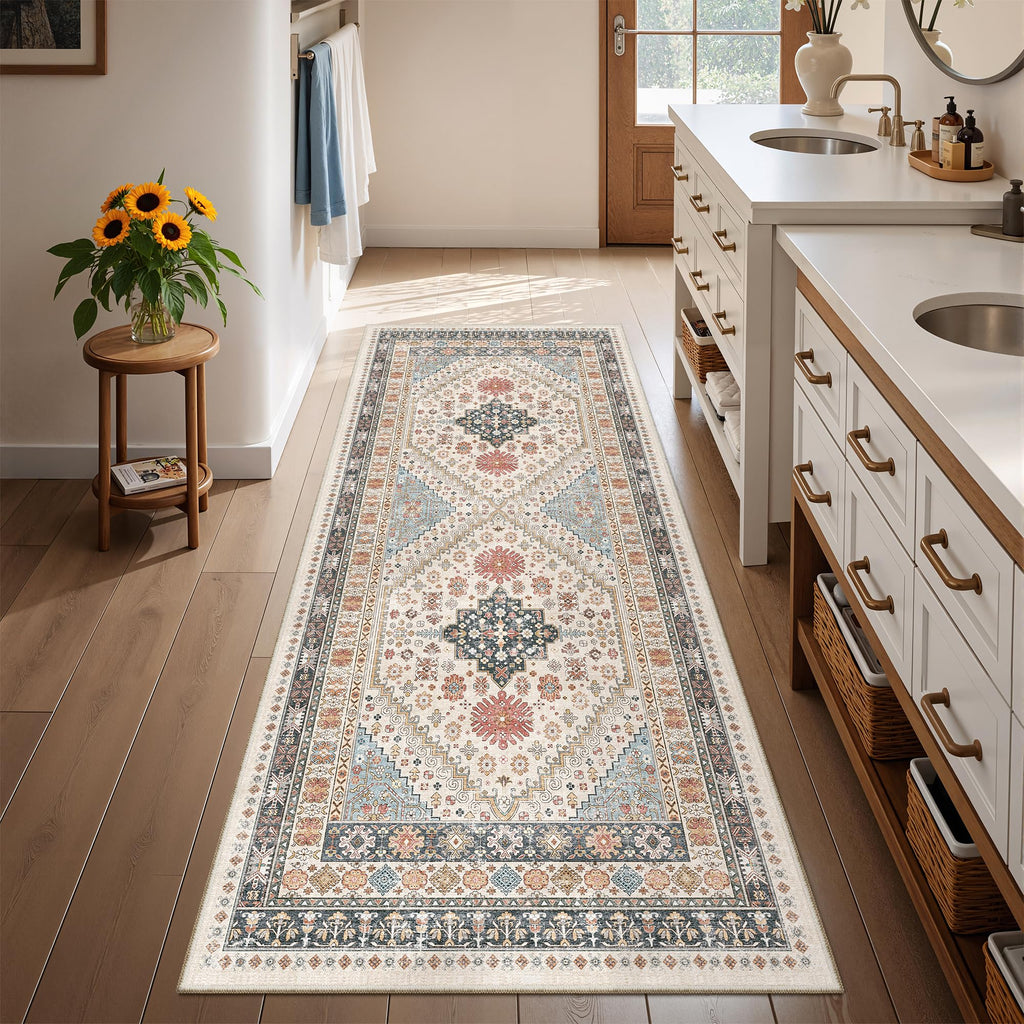 Restydon Runner Rug 2x6, Non Slip Washable Rugs for Hallways,Blue/Red/Multi