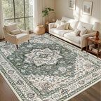ExpediX 6x9 Area Rugs Living Room: Washable Rug for Bedroom Green Ivory