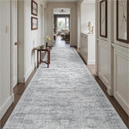 3x16 Washable Runner Rug for Hallway, Non-Slip Long Hallway Runner for Entryway, Soft Vintage Kitchen Mats for Floor, Abstract Dining Room, Bedroom, Living Room Rugs(3'x16', Grey/Ivory)