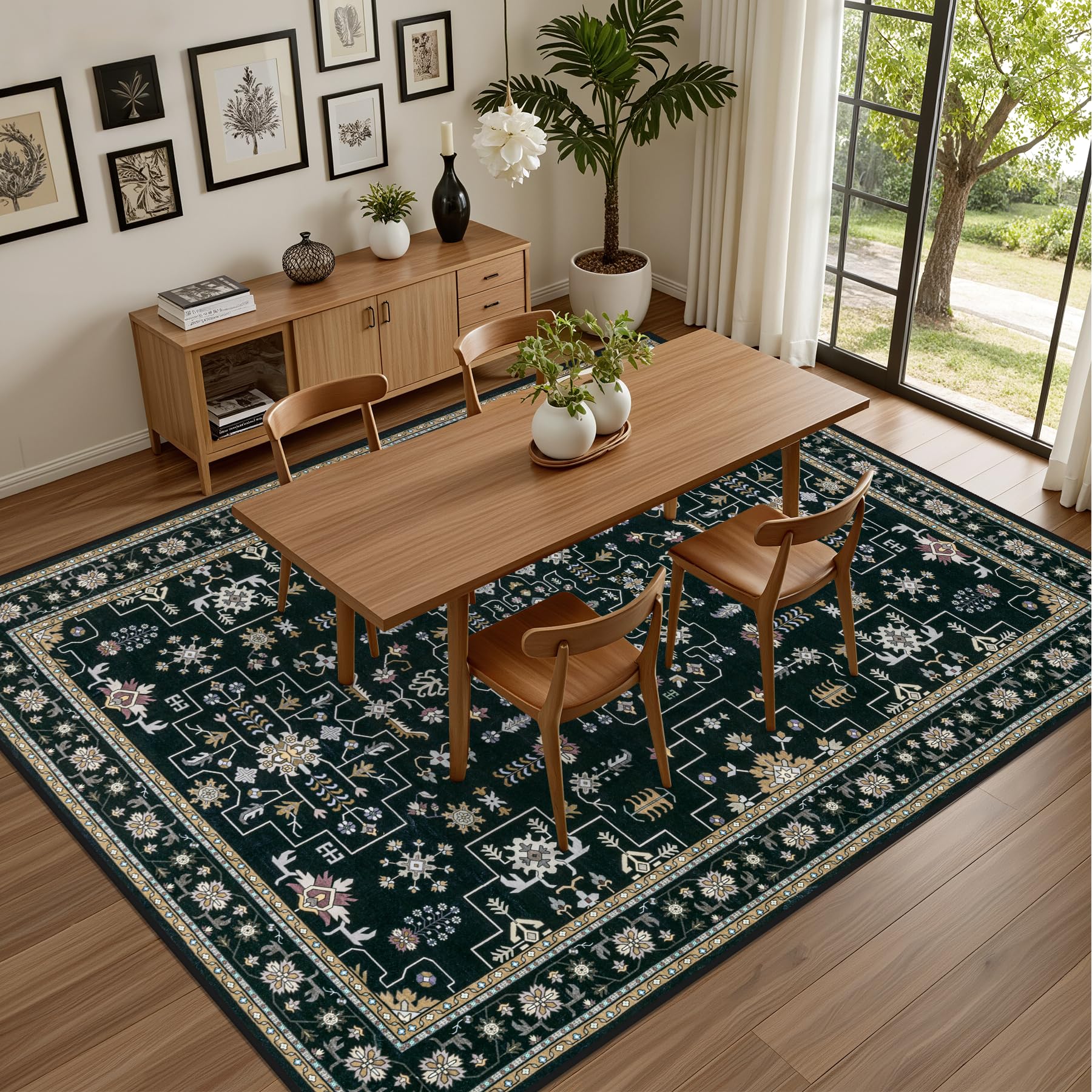 ExpediX 5x7 Area Rugs Living Room: Washable Vintage Rug for Bedroom Black