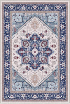 OPPODREAM Soft Throw Rugs 2x3, Small Washable Entryway Rugs 2 x 3 with Non Slip Backing, Low-Pile Faux Cashmere 2 x 3 Carpet, Navy Blue & Red & Cream