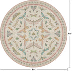 Boho Light Pink Round Rugs for Kids Bedroom - 4 ft Unique Circle Area Rugs for Baby Nursery, Washable Low Pile & Soft Cute Throw Rugs for Living Room, Playroom, Reading Corner, Fun Insect Décor