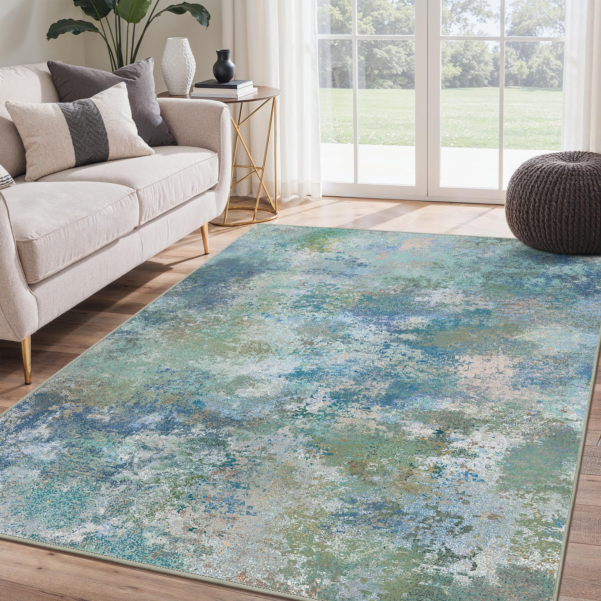 BEIMO 4x6 Area Rugs for Bedroom, Blue Green Washable Abstract Non Slip Rug
