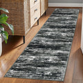 KOZYFLY Modern Abstract Washable Rug Runner 2x7 Hallway Runner Rug Non-Slip Soft Kitchen Runner Rugs, Print Black Grey Striped Carpet Runner for Entryway Bathroom Laundry Room Foyer