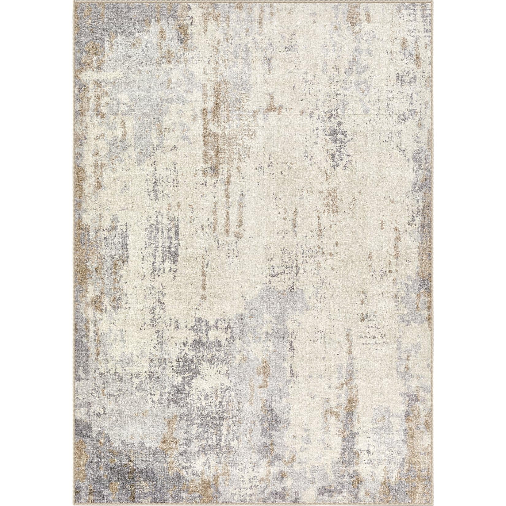 UERMEI 5x7 Area Rug Living Room Rugs - Washable Neutral Modern Abstract Soft Thin Rug Indoor Floor No Slip Rug Carpet for Bedroom Under Dining Table Home Office Decor - Light Brown/Gray