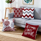 Hexagram Geometric Burgundy Pillow Covers 16x16 Set of 4, Decorative Outdoor Boho Modern Throw Pillow Covers, Home Sweet Home Farmhouse Cushion Case for Couch Sofa Bedroom Indoor Decor(No Insert)