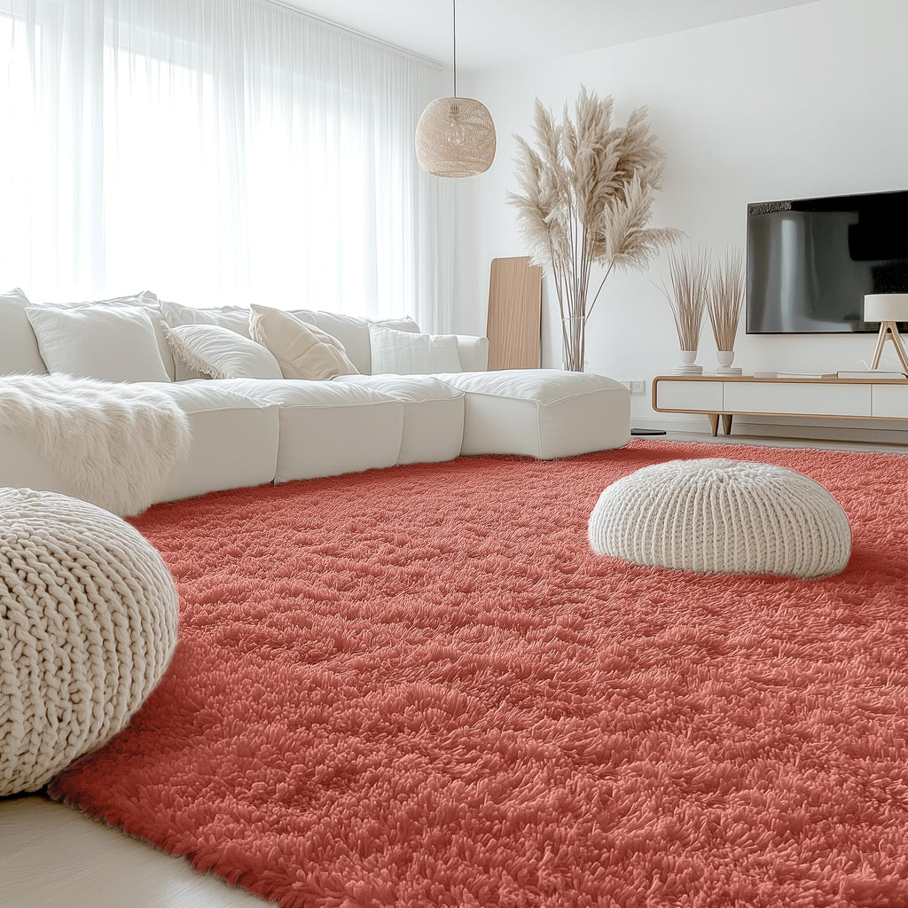 OLANLY 9x12 Machine Washable Large Area Rugs for Living Room, Bedroom, Soft Fluffy Shaggy Bedside Rug, Indoor Floor Carpet for Kids Girls and Boys, Dorms, Nursery, Home Decor, Rust Red