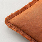 MIULEE Decorative Throw Pillow Covers Neutral Linen Fringe Throw Pillows Set of 2 Orange Boho Farmhouse Cushion Covers with Tassels for Couch Sofa Bed Living Room Spring Home Decor 18x18 Inch