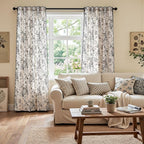jinchan Linen Blend Floral Curtains French Country Curtain for Living Room 84 Inch Length Black Printed Curtain Rod Pocket Back Tab Farmhouse Peony Flower Patterned Drapes Window Curtains Set 2 Panels