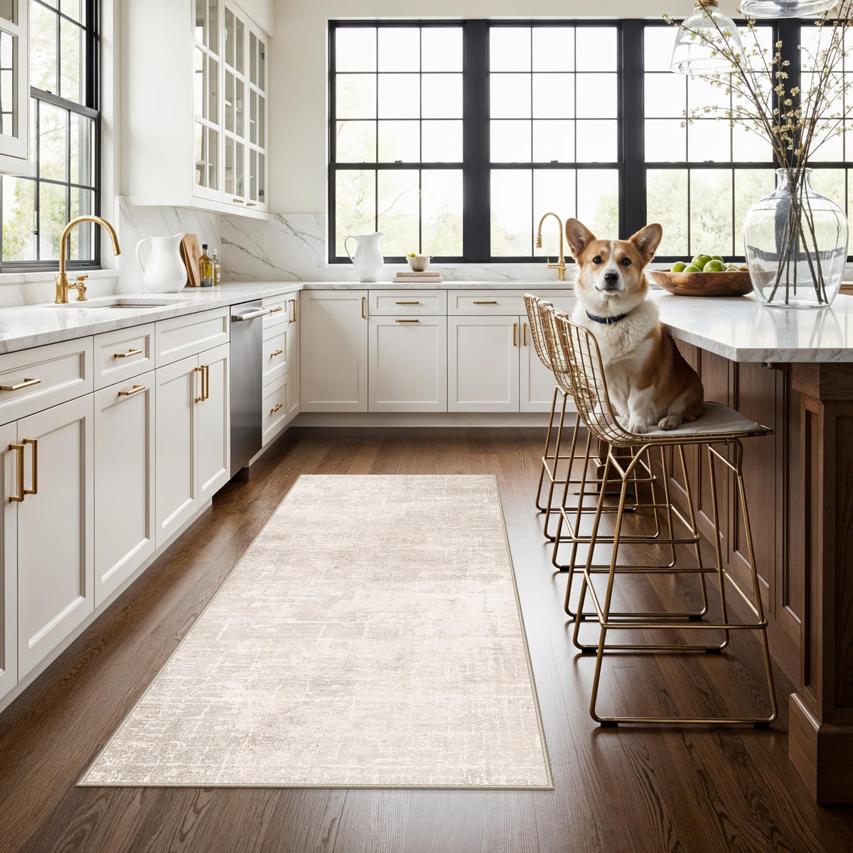 3x5 Living Room Area Rugs: Vintage Washable Non-Slip Rug for Bedroom Dining Room Soft Carpet for Nursery Kitchen Home Office Durable & Easy-Clean Design Perfect for Homes with Cats & Dogs(3x5 Beige)