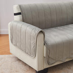 Great Bay Home Velvet Chair Cover - Washable Slipcover Furniture Protector with Elastic Straps - Furniture Cover for Dogs, Kids, and Pets - Stitched Detail (Wild Dove Grey)