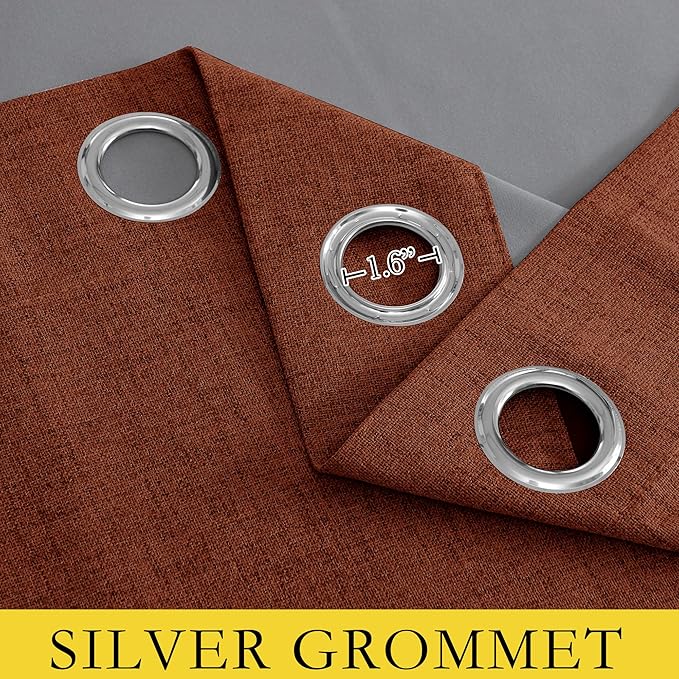 NICETOWN 100% Absolutely Blackout Linen Curtains with Thermal Insulated Liner, 42" Wide, 2 Panels, 84" Long Drapes, Grommet Retro Burnt Orange Linen Curtains Vertical Drapes Privacy for Bedroom