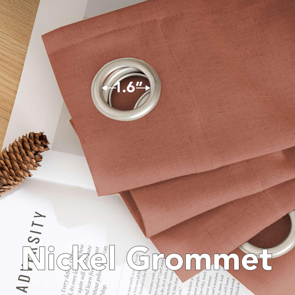 H.VERSAILTEX Linen Curtains Home Decorative Nickel Grommet Semi Sheer Curtains Privacy Added Energy Saving Light Filtering Window Treatments Draperies for Bedroom, Terracotta, 2 Panels, 52 x 96 - Inch