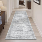 Runner Rug 2x5 Washable Non-Slip Kitchen Runner Rugs for Bathroom Laundry Room Grey Vintage Floor Carpet Runners for Hallway Entryway