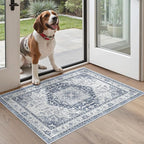 Madane Washable Area Rug 2x3, Small Entryway Rug Non-Slip Vintage Door Mat Indoor Entrance, Low Pile Floor Carpet for Inside Front Door Bedroom Kitchen Entry Laundry (2'x3', Navy/White)