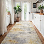 4x8 Washable Kitchen Runner Rug: Modern Abstract Wide Runners for Hallway Soft Non Slip Rugs with Rubber Backing Low Pile Thin Carpet for Entryway Bedroom Bathroom Laundry Indoor(Grey/Yellow,4x8)