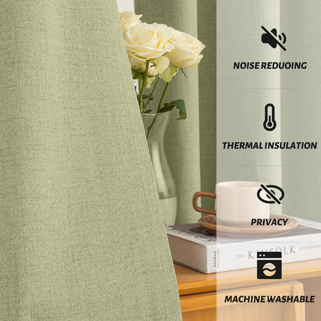 Yakamok Sage Linen Textured Curtains 63 Inches Long for Living Room