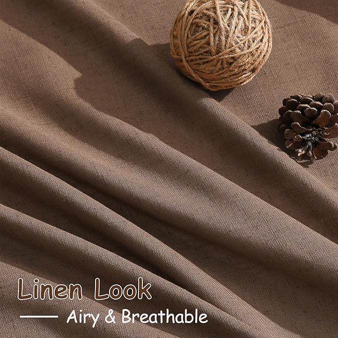 Nanspring Caramel Brown Curtains 80 Inches Long 2 Panels Set for Bedroom Back Tab Rod Pocket Semi Sheer Light Filtering Privacy Drapes Linen Blend Textured Farmhouse Living Room Curtain 52X80