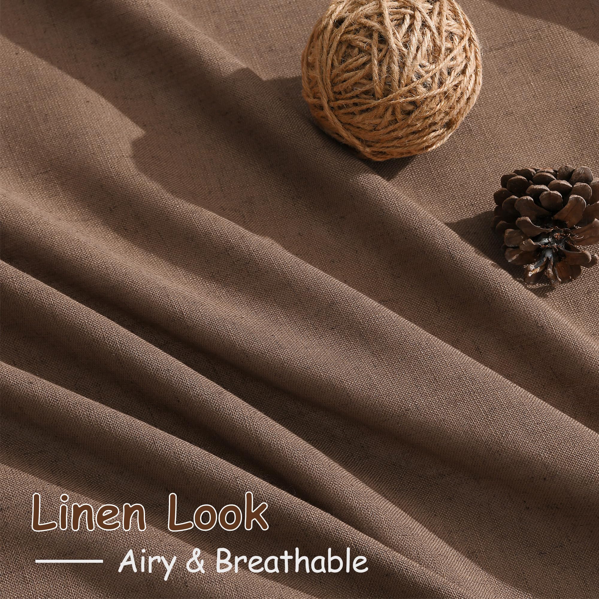 Nanspring Extra Long Caramel Brown Linen Curtains 2 Panels 102 Inches Long for Dinning Room Back Tab Light Filtering Semi Sheer Drapes Cotton Linen Textured Window Curtain 102 Inch Length for Bedroom
