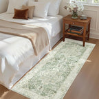 Madane Washable Runner Rug - 2x6 Rug Runners for Hallways 6 Foot Non Slip Vintage Kitchen Runner Rug Ultra-Thin Bathroom Runner Rugs Carpet Laundry Room Bedroom (2x6ft, Green/Ivory)