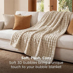 Bedsure 3D Fleece Bubble Blanket for Couch - GentleSoft Beige Throw Blanket for Sofa Bed Room Decor - Luxury Soft Cozy Gifts for Kids, Lightweight, All Seasons, Beige, 50"×60"