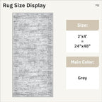 2x4 Washable Rugs for Kitchen, Floor, Entryway, Powder Room Small Area Rug Non-Slip Vintage Low Pile Throw Door Mat Grey