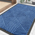 Smiry Front Door Mat Outside Entrance, Heavy Duty Sturdy Natural Rubber Doormat, Trap Dirt and Moisture, Easy Clean Low Profile Mats for Indoor Outdoor Entry, Irregular Triangle (29.5x17, Blue)