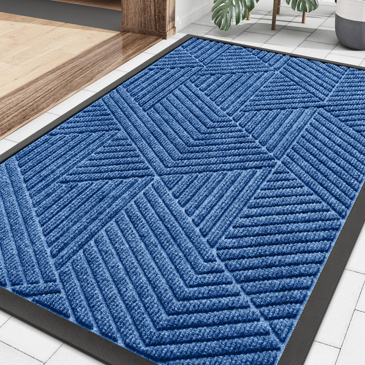 Smiry Front Door Mat Outside Entrance, Low Profile Rubber Doormat, 47x23