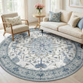 RELEANY Washable Area Rug, Round 6ft, Blue/White/Gray