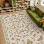 Hazo Haus Beige Dining Table Rug - 6x9 Area Rugs for Bedroom, Living Room, Cute Kids Room, Large Fun Insect Butterfly Vintage Non-Slip Décor, Low Pile Stain Resistant