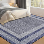 GarveeHome Small Bedroom Area Rug 3x5 Bordered Area Rug for Living Room Nursery Non Slip Kitchen Throw Carpet Low Pile Modern Rugs Washable Bathroom Mat Soft Blue Rugs for Laundry Entryway