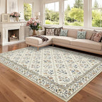 6x9 Machine Washable Area Rugs for Living Room Floral Stain Resistant Soft Carpet Vintage Low Pile Non Slip Non-Shedding Floor Carpet Rugs for Bedroom Nursery Beige
