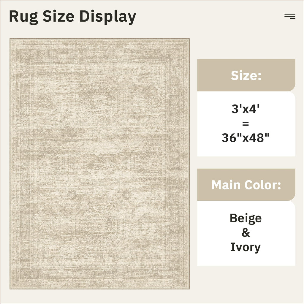 Soalmost 3x4 Rugs Non-Slip, Small Washable Kitchen Entryway Area Rug Beige