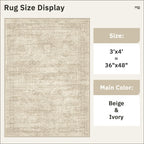 Soalmost 3x4 Rugs Non-Slip, Small Washable Kitchen Entryway Area Rug Beige