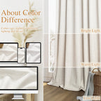 Beige White 100% Blackout Linen Curtains 84 Inch Length 2 Panels Set for Living Room Bedroom Back Tab Thermal Insulated Black Out Drapes Room Darkening Farmhouse Style for Bedroom Window Curtains