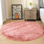 ORINOVA Round Rug 3ft Pink Small Fluffy Rug for Living Room Washable Shaggy Area Rugs for Bedroom Cute Room Circle Nursery Rug