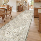 Madane Hallway Rug 3x10, Kitchen Rugs Washable Entryway Rug Vintage Kitchen Runners Non Slip Indoor Area Rug Farmhouse Carpet Runner for Bathroom Living Room Bedroom, Ivory/Brown