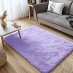 OLANLY 3x5 Machine Washable Small Bedside Rug, Soft Fluffy Shaggy Rugs for Living Room, Bedroom, Indoor Floor Carpet for Kids Girls and Boys, Preppy Dorms, Nursery, Home Decor Aesthetic, Light Purple
