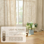 LAMIT Sheer Linen Curtains 96 inches Long 2 Panels Set for Bedroom, Brown