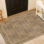 Vintage Gold Brown Entryway Rug, 3x4 Washable Area Rugs for Kitchen, Bathroom, Bedroom, Oriental Low Pile Stain Resistant Non-Slip Small Throw Rug