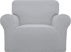 Easy-Going Stretch Oversized Chair Sofa Slipcover 1-Piece Couch Sofa Cover Furniture Protector Soft with Elastic Bottom for Kids Spandex Jacquard Fabric Small Checks Silver Gray