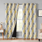 Beauoop 100% Blackout Curtains 108 Inches Long 2 Panels for Bedroom Living Room Yellow Grey Moroccan Geo Room Darkening Thermal Insulated Soundproof Grommet Top Window Treatments Drapes, 50x108x2