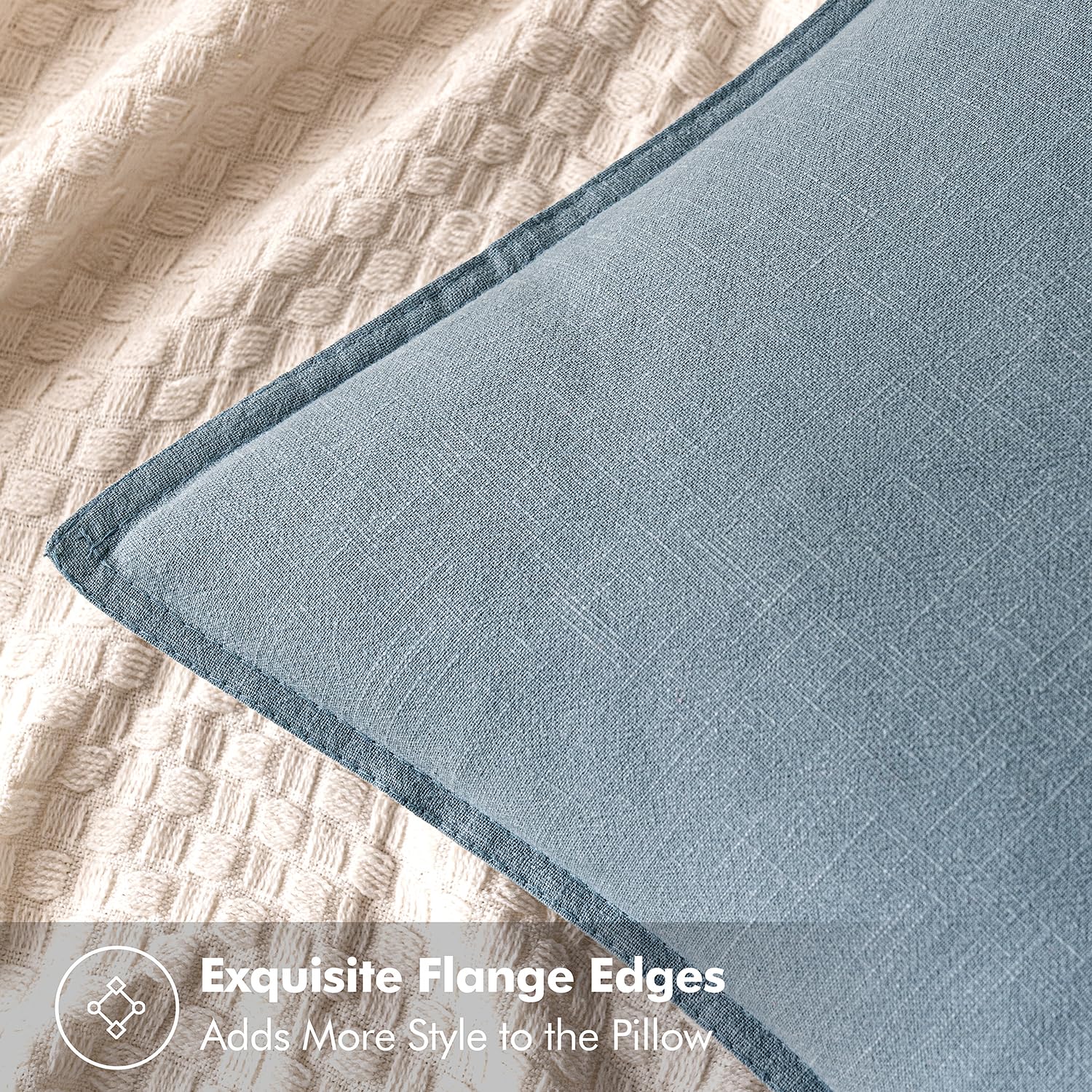 MIULEE Decorative Linen Euro Sham Pillow Covers 22x22 Inch Blue Grey