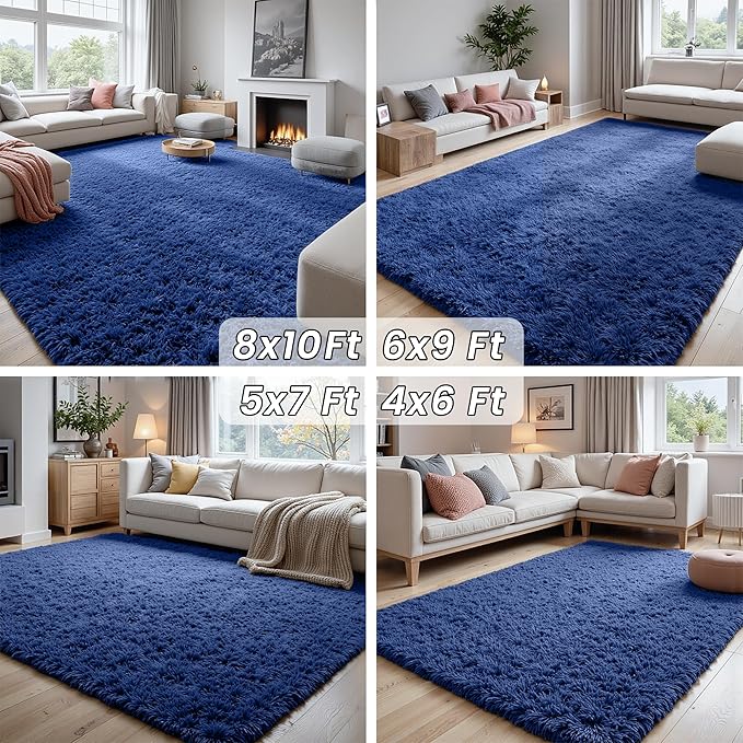 5x8 Area Rugs for Living Room: Soft Fluffy Shag Blue Rugs for Bedroom, Non Slip Large Fuzzy Plush Rug Indoor Floor Carpet for Nursery Kids Boys Girls Room, Dorms, Playroom, Modern Home Decor