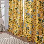 94 Inches Long Custom Satin Window Treatments,Retro Art Deco Floral Hummingbird Patterned Pretty Elegant Mustard Yellow Light Blocking Grommet Curtains Two Pages Curtains for Bedroom Playroom Room