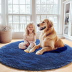 ONASAR Navy Blue Round Area Rug 4ft, Soft Bedroom Circle Rugs Floor Mat for Kids Girls Boys Teen Room, Fluffy Plush Shaggy Carpet for Baby Nursery Living Room Playroom Dorm Home Decor