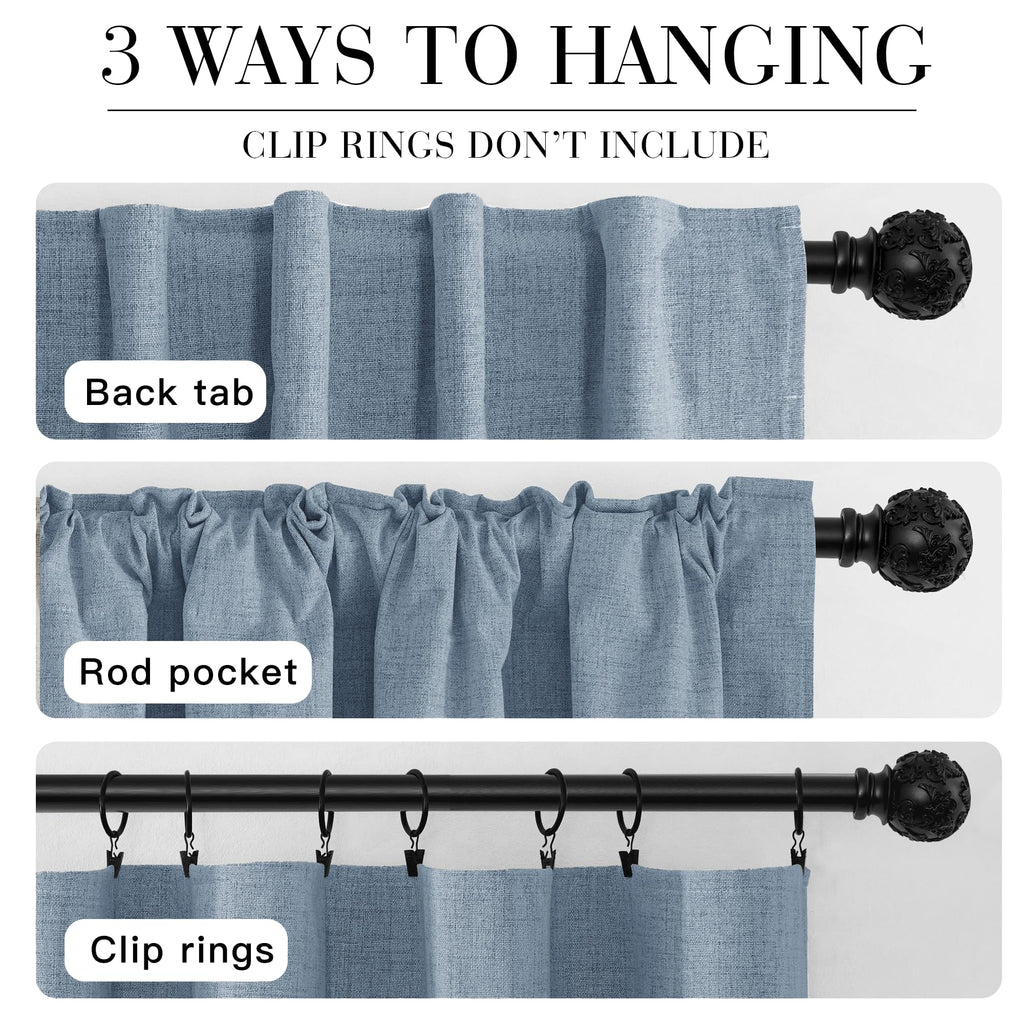 RYB HOME Smoky Blue 100% Blackout Curtains 63 Inch Long for Bedroom