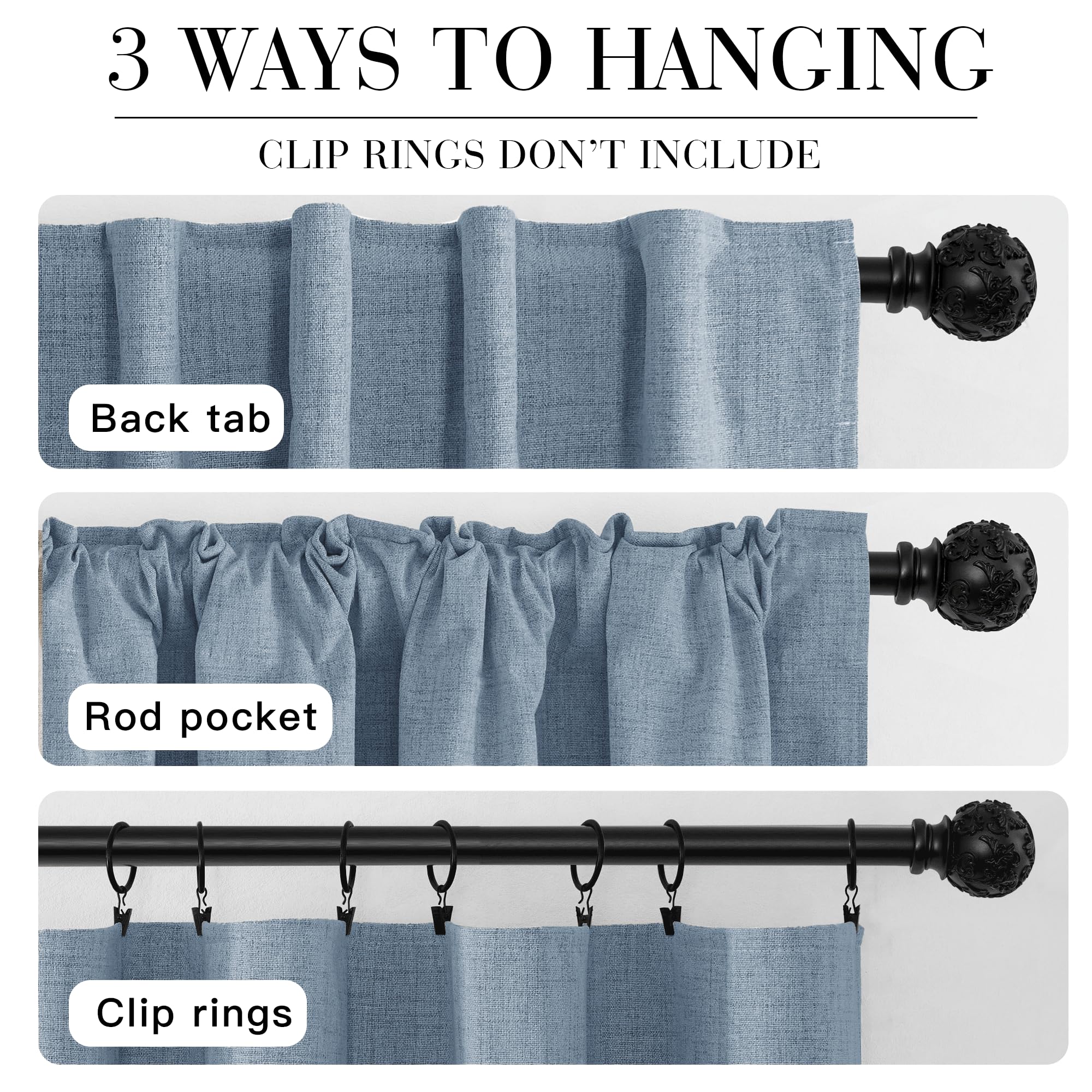 RYB HOME Smoky Blue 100% Blackout Curtains 63 Inch Long for Bedroom
