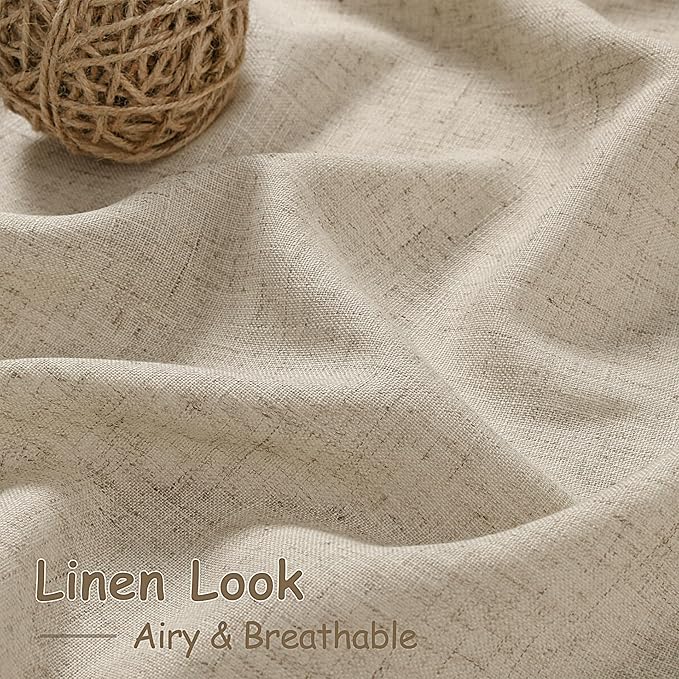 Nanspring Taupe Burlywood Curtains 72 Inches Long for Living Room Burlap Linen Textured Light Filtering Semi Sheer Curtains Back Tab Privacy Country Farmhouse Curtain for Bedroom 52x72, 2 Panels