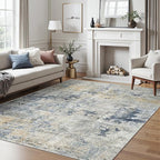 Soalmost 6x9 Abstract Area Rugs for Living Room 6 x 9 Washable Non Slip Low Pile Gray Rugs for Bedroom Dining Room Foldable Thin Blue Yellow